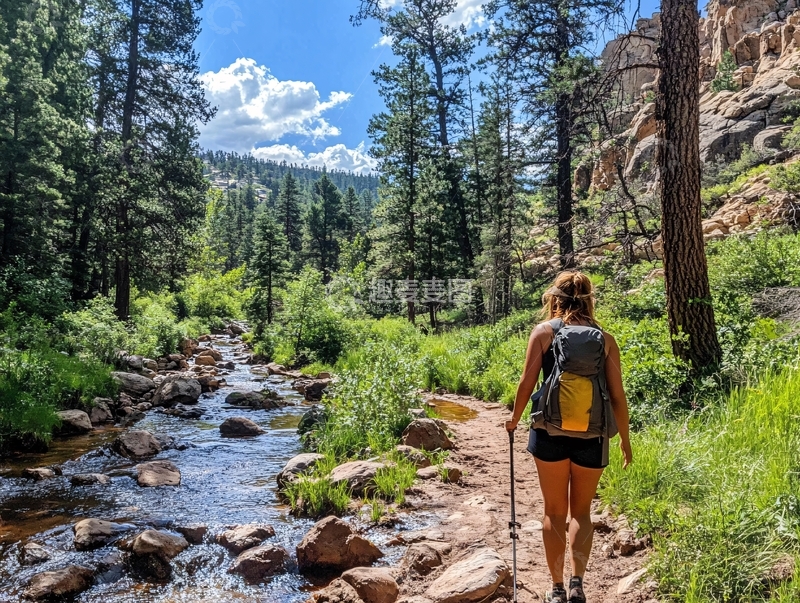 高清大图下载【趣麦麦图】游客漫步山涧