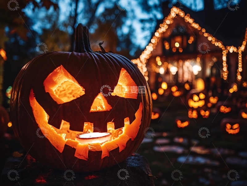 高清大图下载【趣麦麦图】万圣节南瓜屋灯光