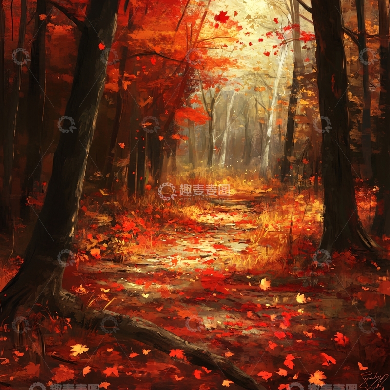 高清大图下载【趣麦麦图】秋天森林画唯美秋色