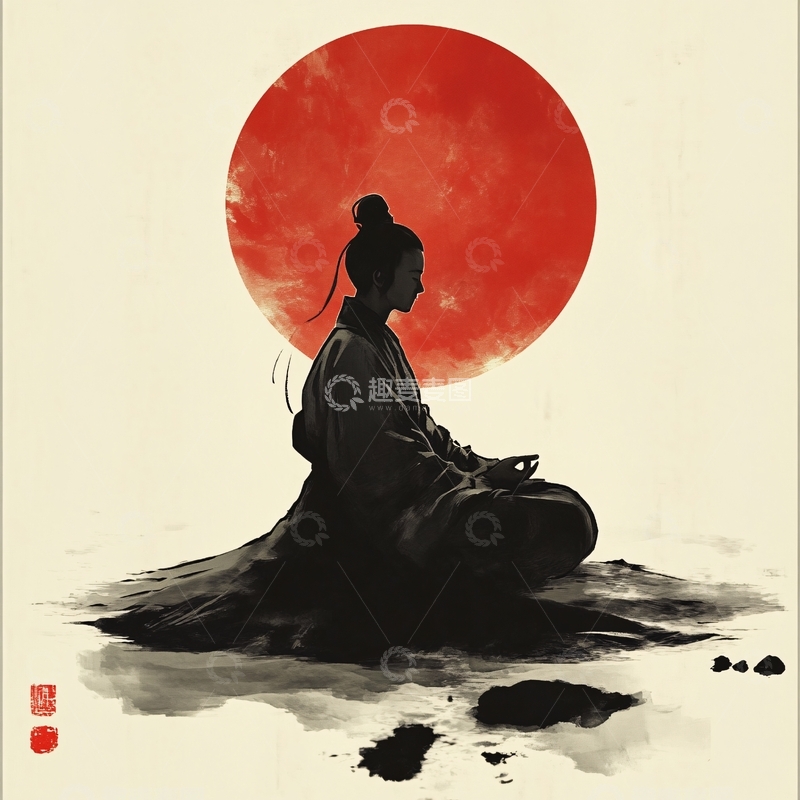 高清大图下载【趣麦麦图】打坐新中式水墨