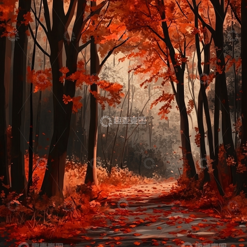 高清大图下载【趣麦麦图】秋天森林画唯美秋色1