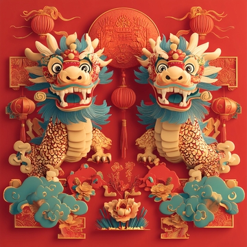 龙年立体门贴对联装饰