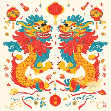 龙年对联插画