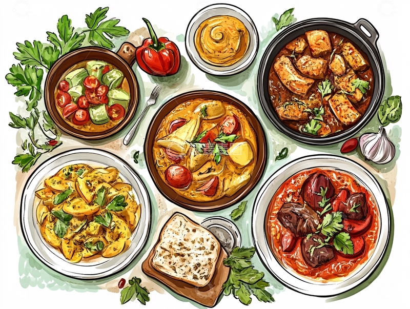 高清大图下载【趣麦麦图】铁锅炖菜插画1