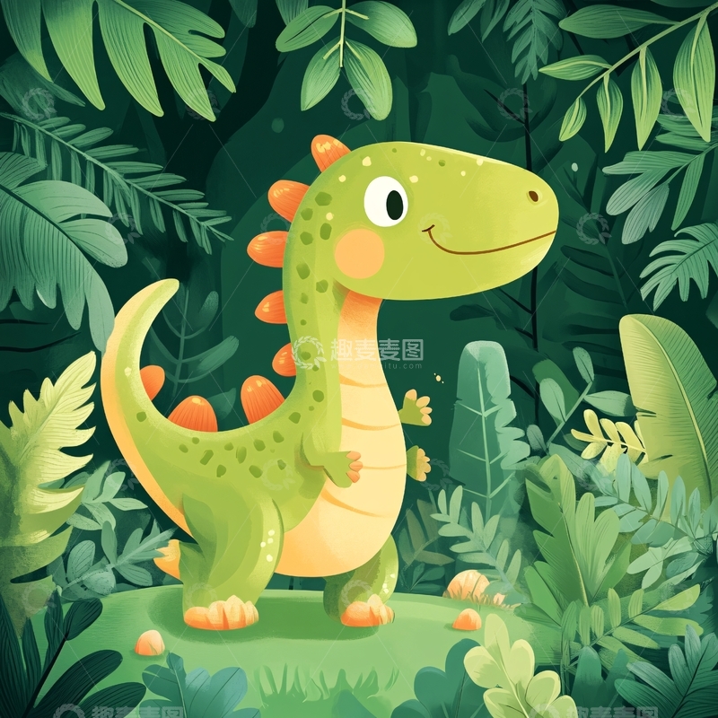高清大图下载【趣麦麦图】扁平卡通恐龙插画