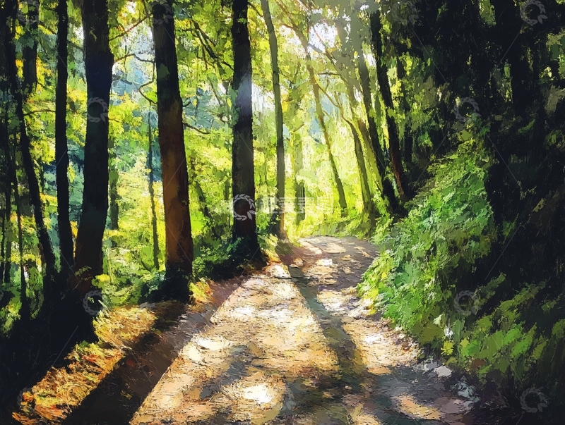 高清大图下载【趣麦麦图】林间小道手绘