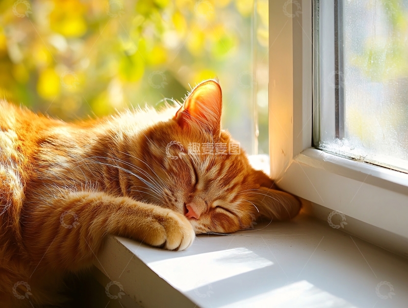 高清大图下载【趣麦麦图】阳光下睡觉的猫1