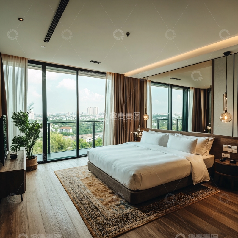 高清大图下载【趣麦麦图】酒店客房落地窗