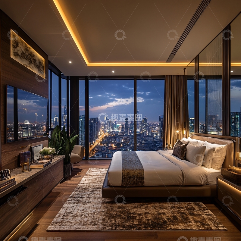 高清大图下载【趣麦麦图】豪华卧室夜景效果图