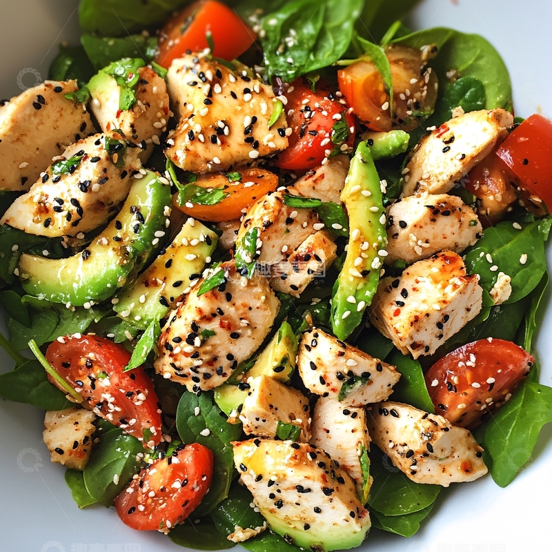 高清大图下载【趣麦麦图】鸡肉牛油果芒果色拉