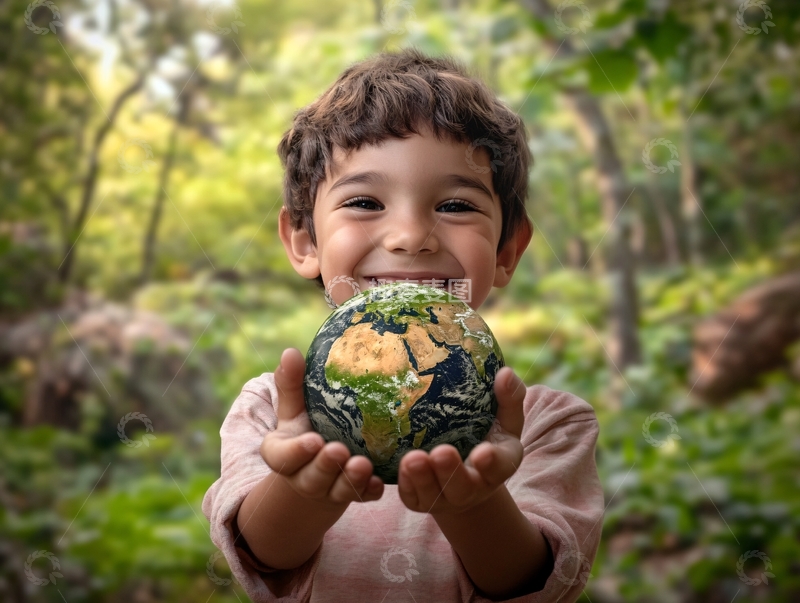 高清大图下载【趣麦麦图】手举星球的小男孩