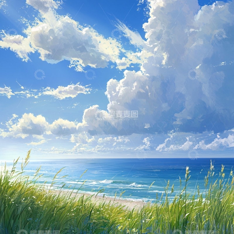 高清大图下载【趣麦麦图】手绘蓝天大海2