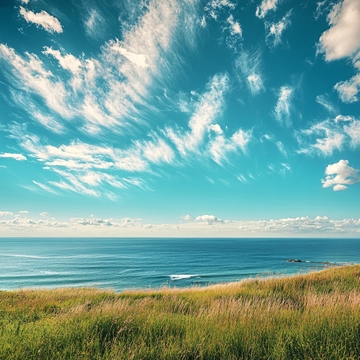 蓝天白云高原草原海面