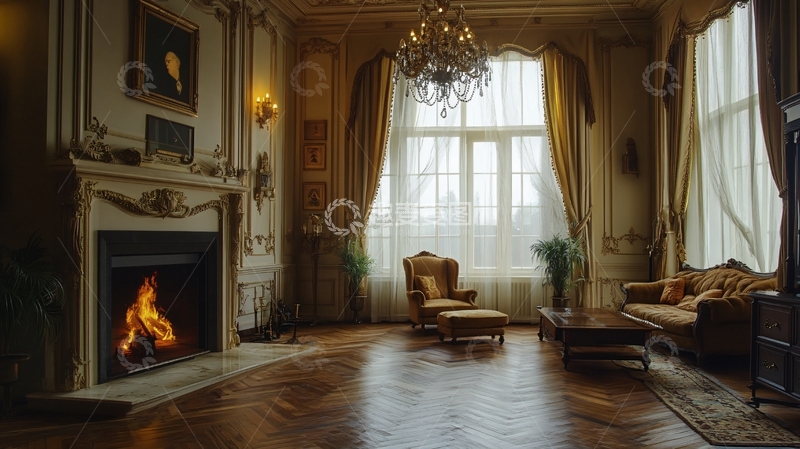 高清大图下载【趣麦麦图】壁炉居室