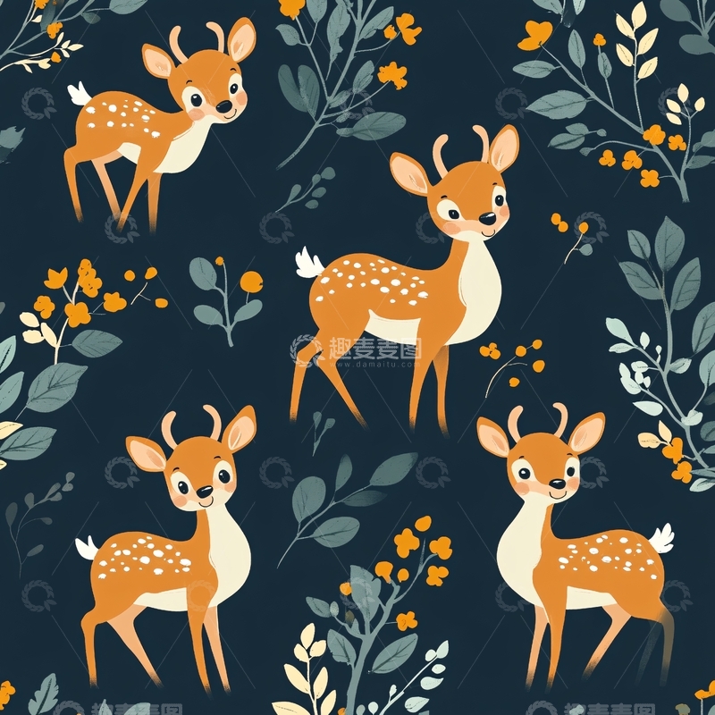 高清大图下载【趣麦麦图】莫兰迪小鹿图案