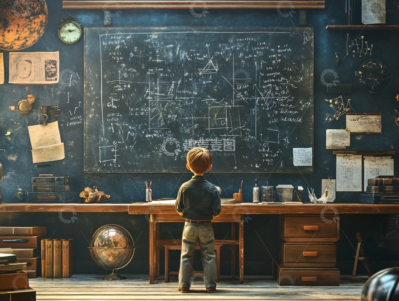 高清大图下载【趣麦麦图】复古教室场景1