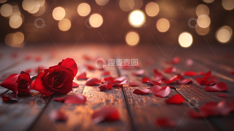 高清大图下载【趣麦麦图】散落的花瓣浪漫红玫瑰