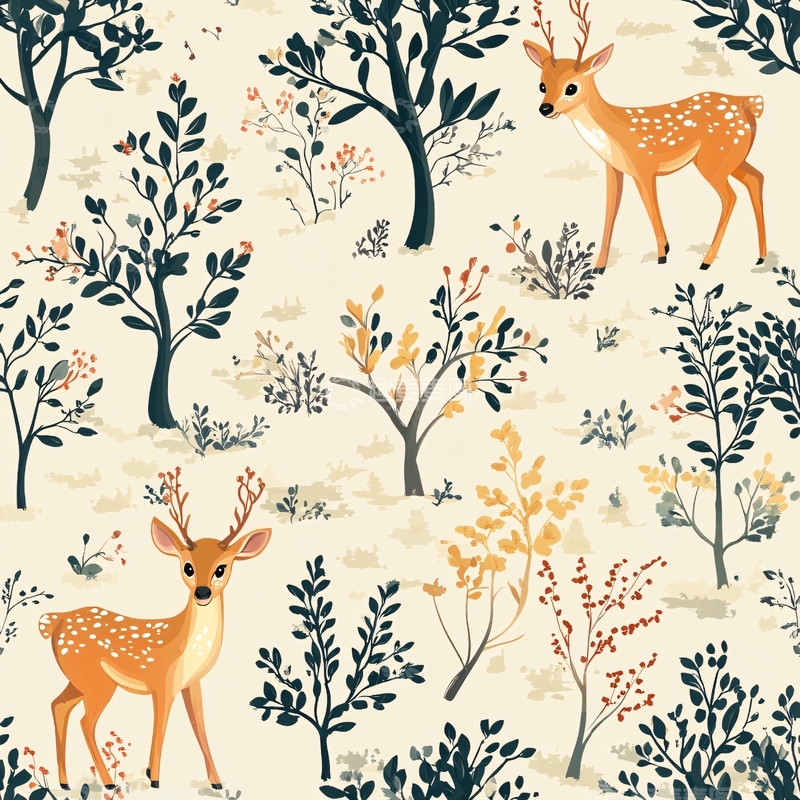 高清大图下载【趣麦麦图】莫兰迪小鹿图案2