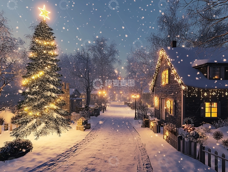 高清大图下载【趣麦麦图】房屋街道圣诞节雪景1