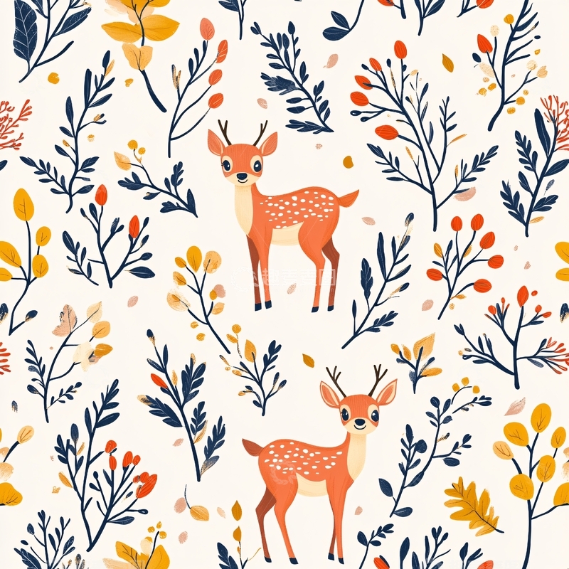 高清大图下载【趣麦麦图】莫兰迪小鹿图案1