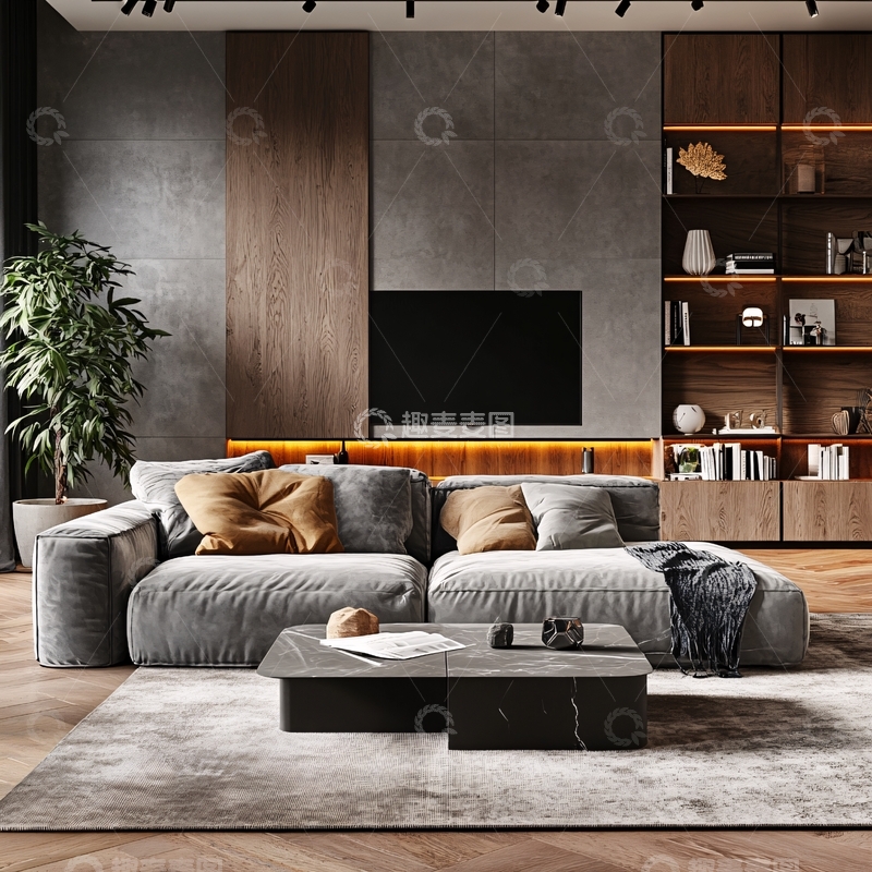 高清大图下载【趣麦麦图】意式极简客厅