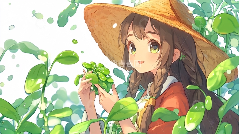 高清大图下载【趣麦麦图】采摘农家少女插画
