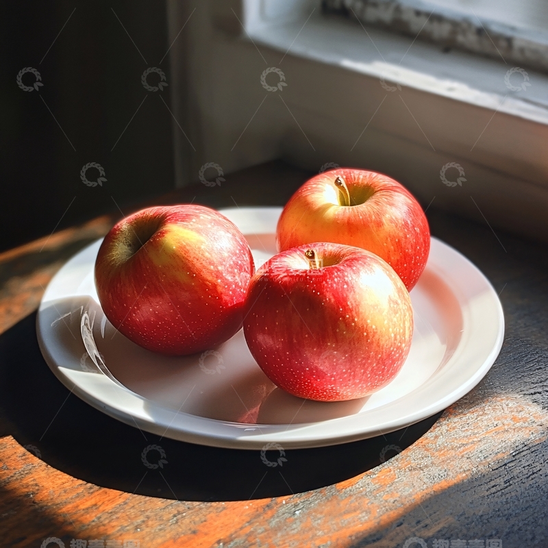 高清大图下载【趣麦麦图】盘中苹果暖色背景