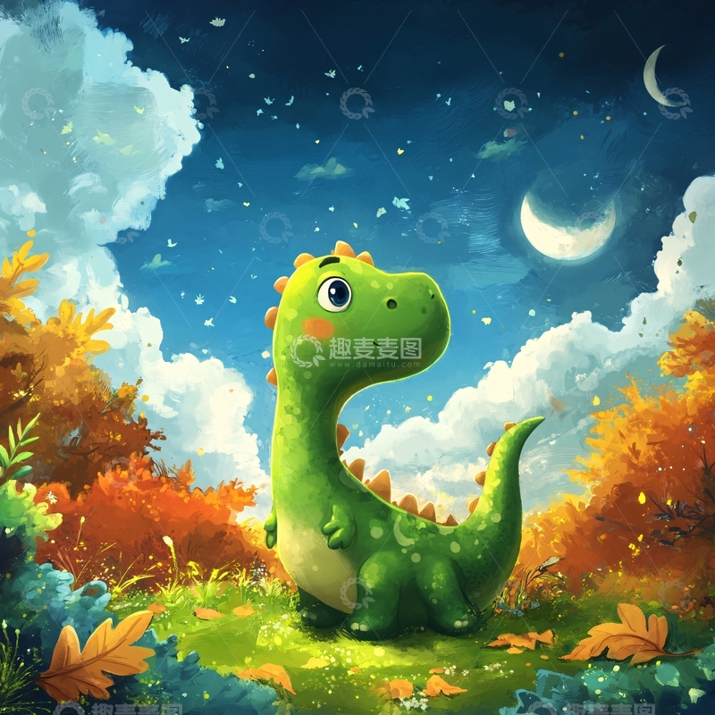 高清大图下载【趣麦麦图】小恐龙插画1