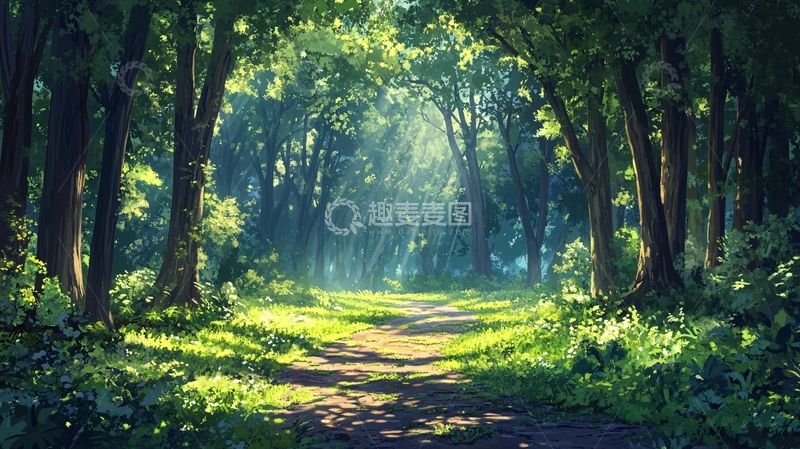 高清大图下载【趣麦麦图】林间小道手绘1
