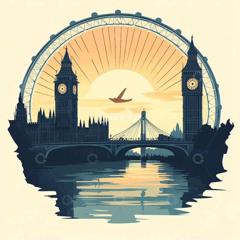 高清大图下载【趣麦麦图】伦敦插画宣传素材背景4