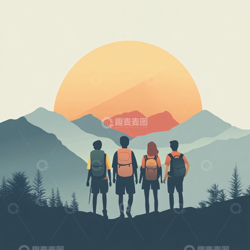 高清大图下载【趣麦麦图】登山队背影