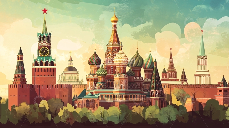 高清大图下载【趣麦麦图】俄罗斯景点俄罗斯插画
