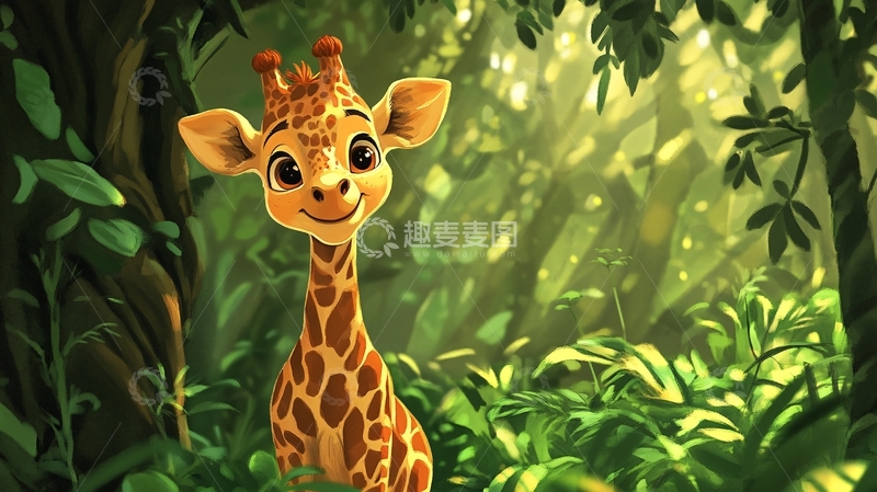 高清大图下载【趣麦麦图】原创卡通长颈鹿1
