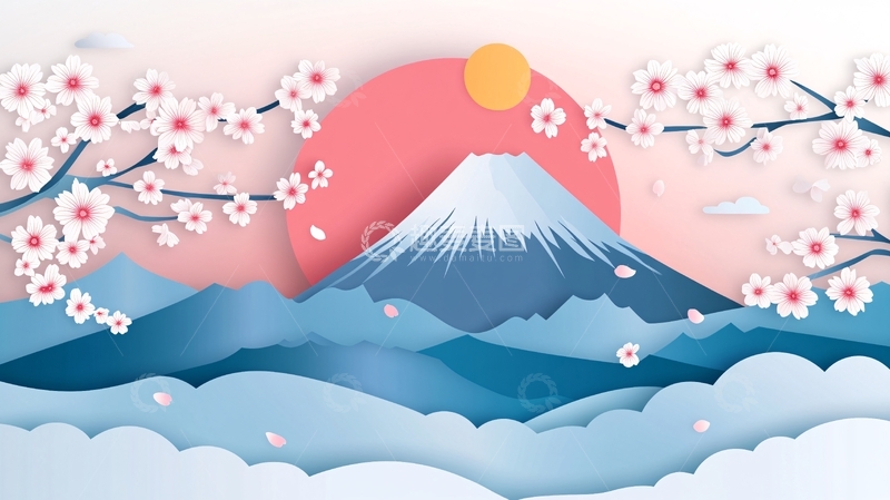 高清大图下载【趣麦麦图】-富士山插画1