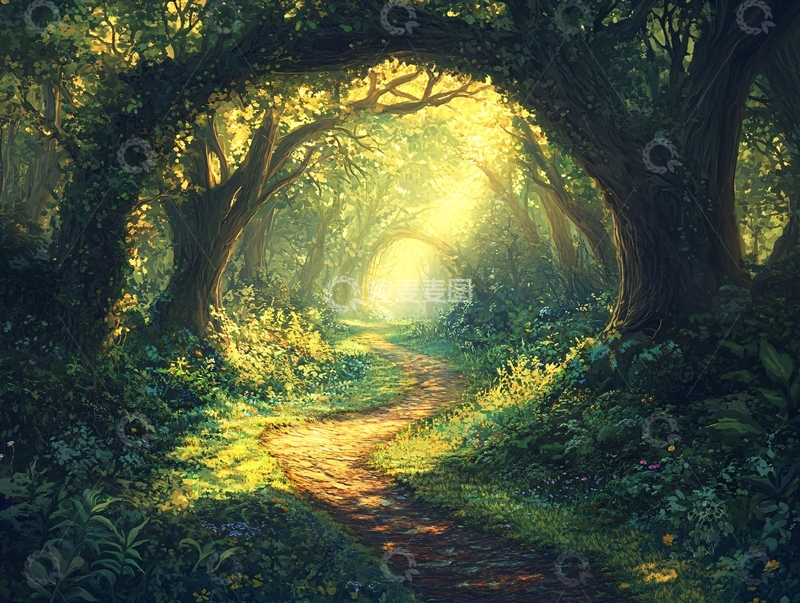 高清大图下载【趣麦麦图】林间小道手绘2