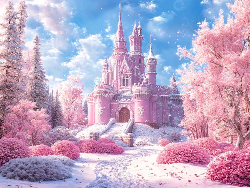 高清大图下载【趣麦麦图】粉红宫殿插画城堡幻想