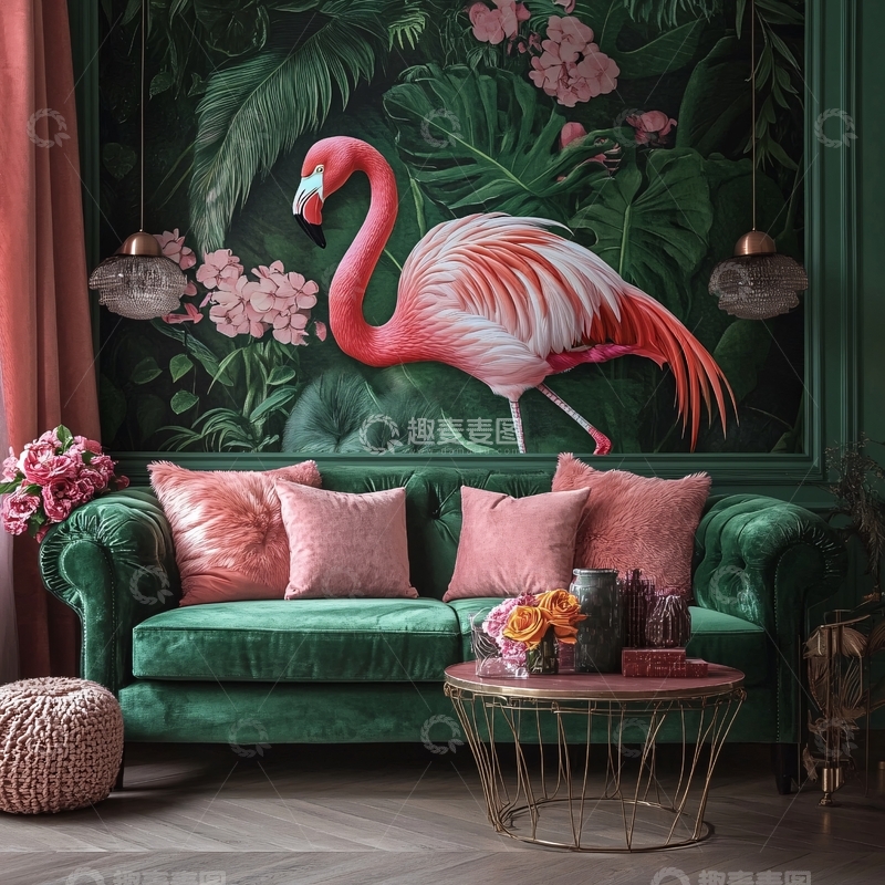 高清大图下载【趣麦麦图】火烈鸟客厅背景墙3