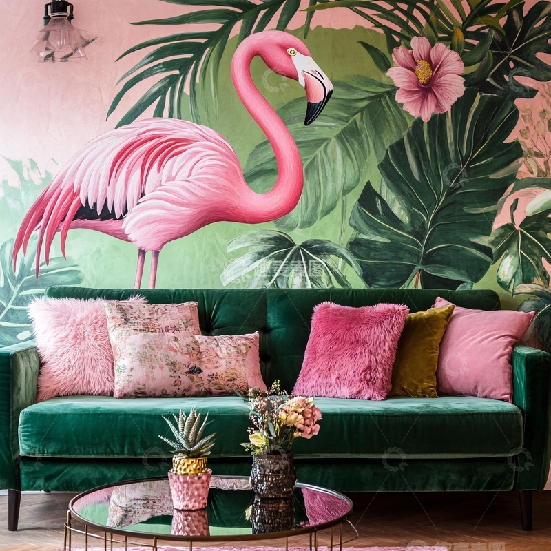 高清大图下载【趣麦麦图】火烈鸟客厅背景墙