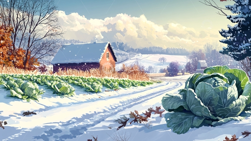 高清大图下载【趣麦麦图】雪中蔬菜地