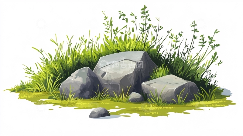 高清大图下载【趣麦麦图】青草与石头1