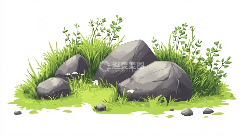 高清大图下载【趣麦麦图】青草与石头丛