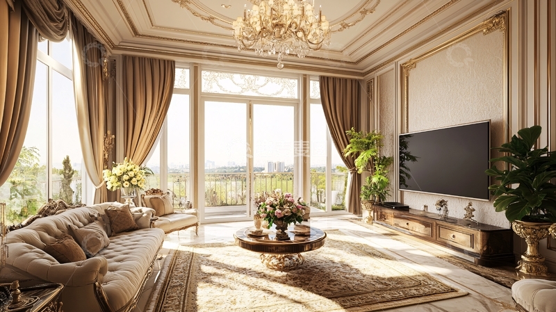 高清大图下载【趣麦麦图】大气客厅落地门窗场景4