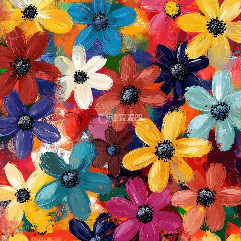高清大图下载【趣麦麦图】彩色花朵装饰画