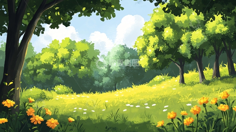 高清大图下载【趣麦麦图】春天森林插画1