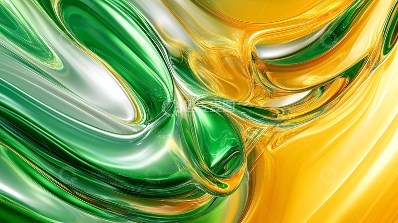 高清大图下载【趣麦麦图】绿色色彩变幻金色波纹