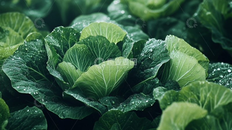 高清大图下载【趣麦麦图】沾着雨滴的青菜叶