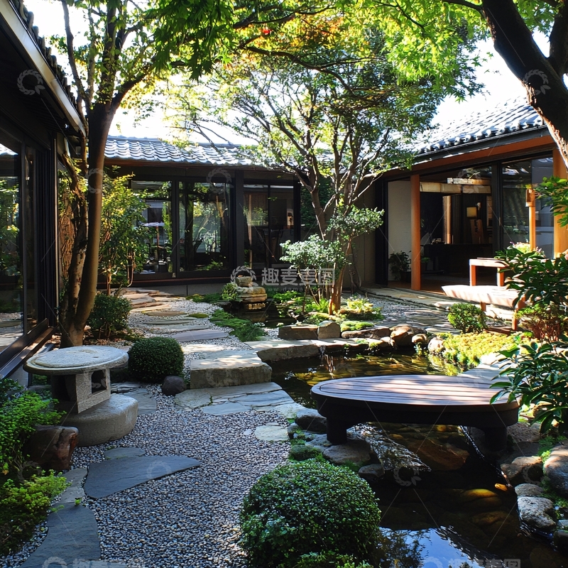 高清大图下载【趣麦麦图】-日式现代庭院