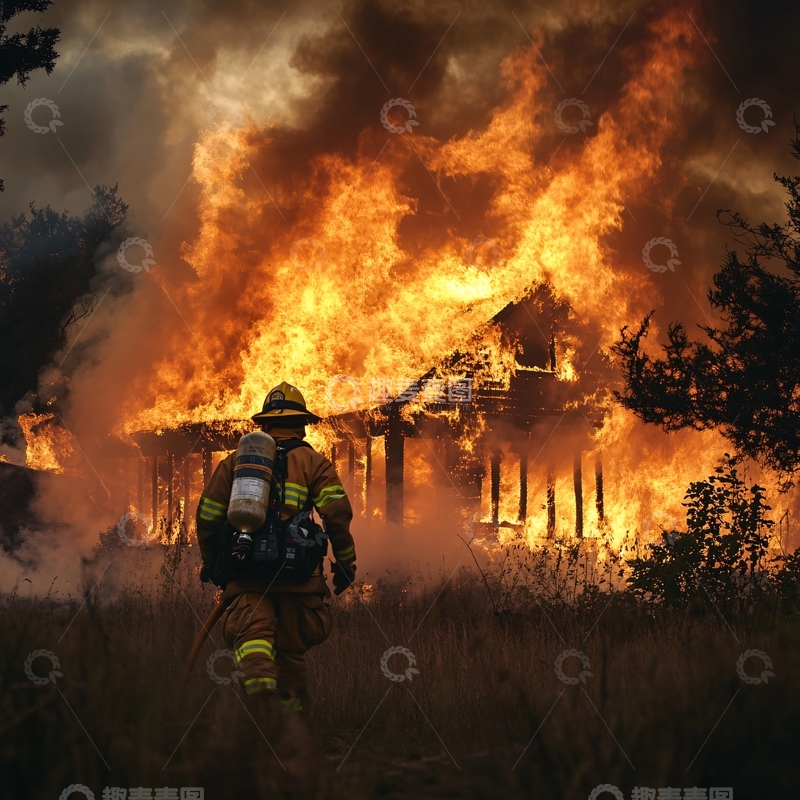 高清大图下载【趣麦麦图】消防员灭火剪影