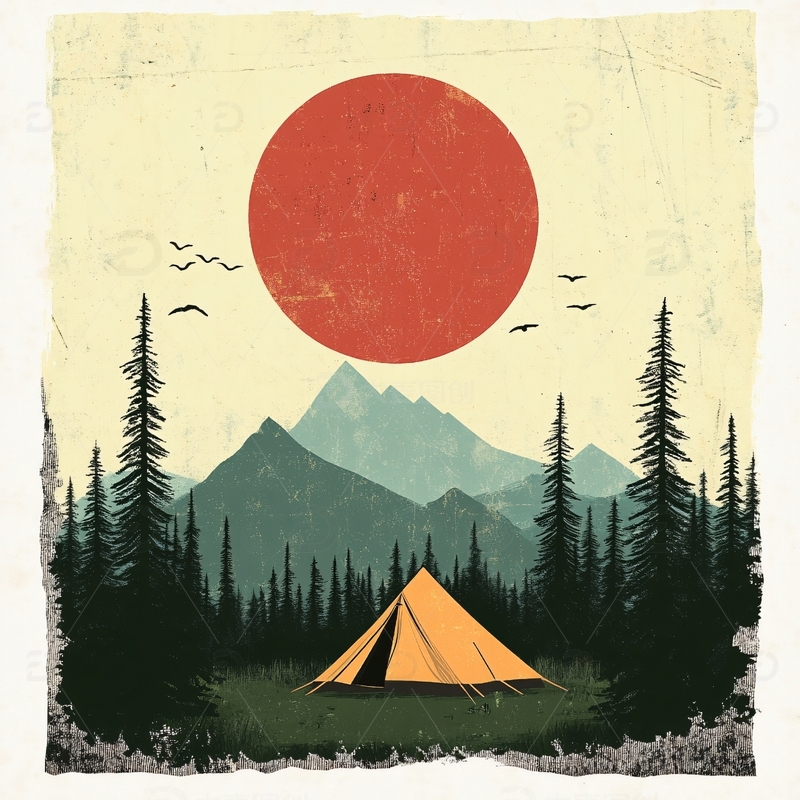 高清大图下载【趣麦麦图】露营创意海报