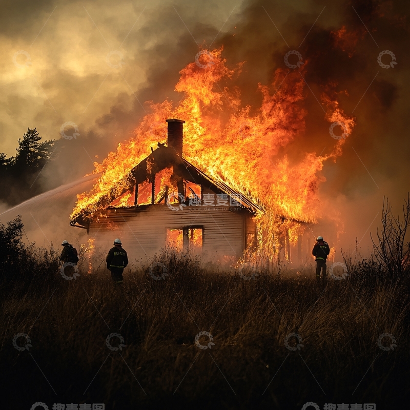 高清大图下载【趣麦麦图】木屋起火
